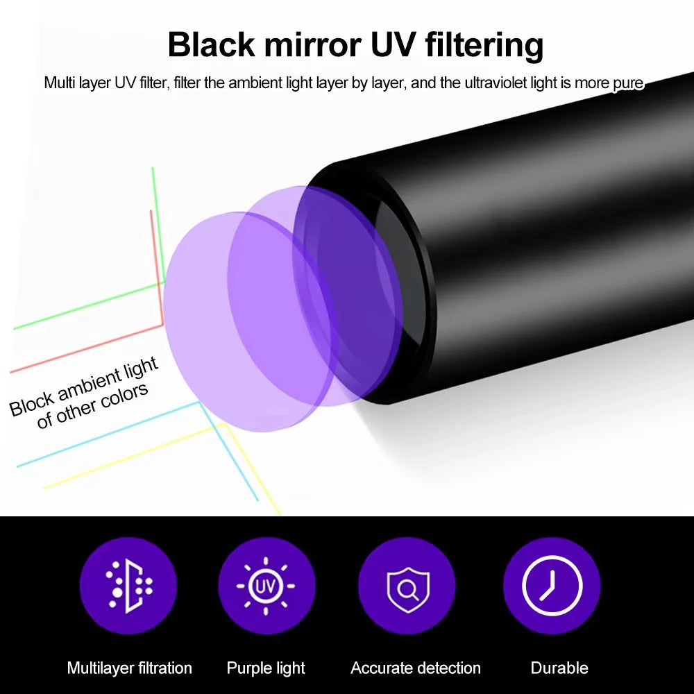 lampe uv rechargeable flashlight 365nm test fluorescence chat toupie monnaie moderne utilitaire