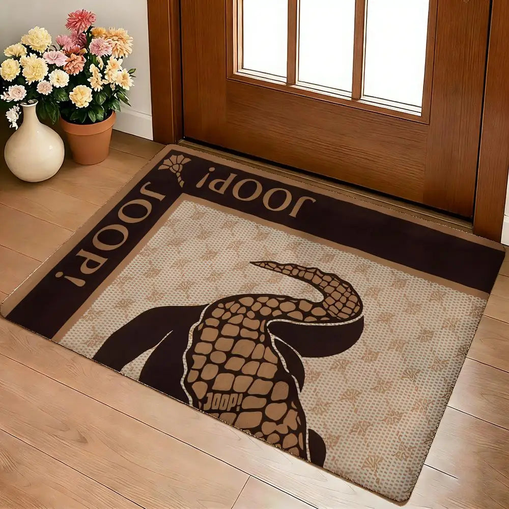 tapis salon moderne motif serpent écailles beige marron foncé épais doux décoratif intérieur luxe