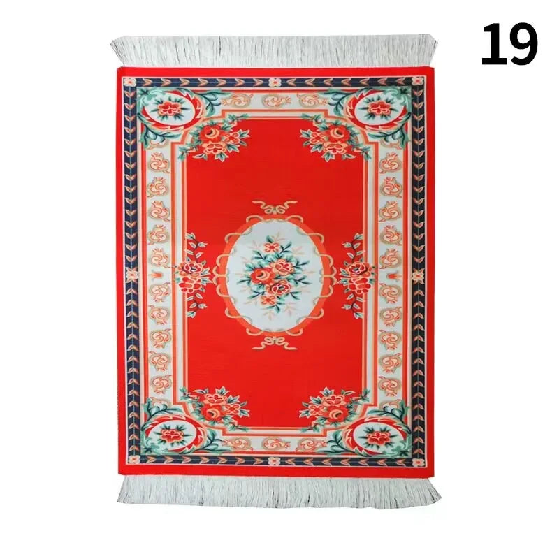 tapis rouge noir bleu beige ornements floraux motifs géométriques classique non glissant adhésif souris