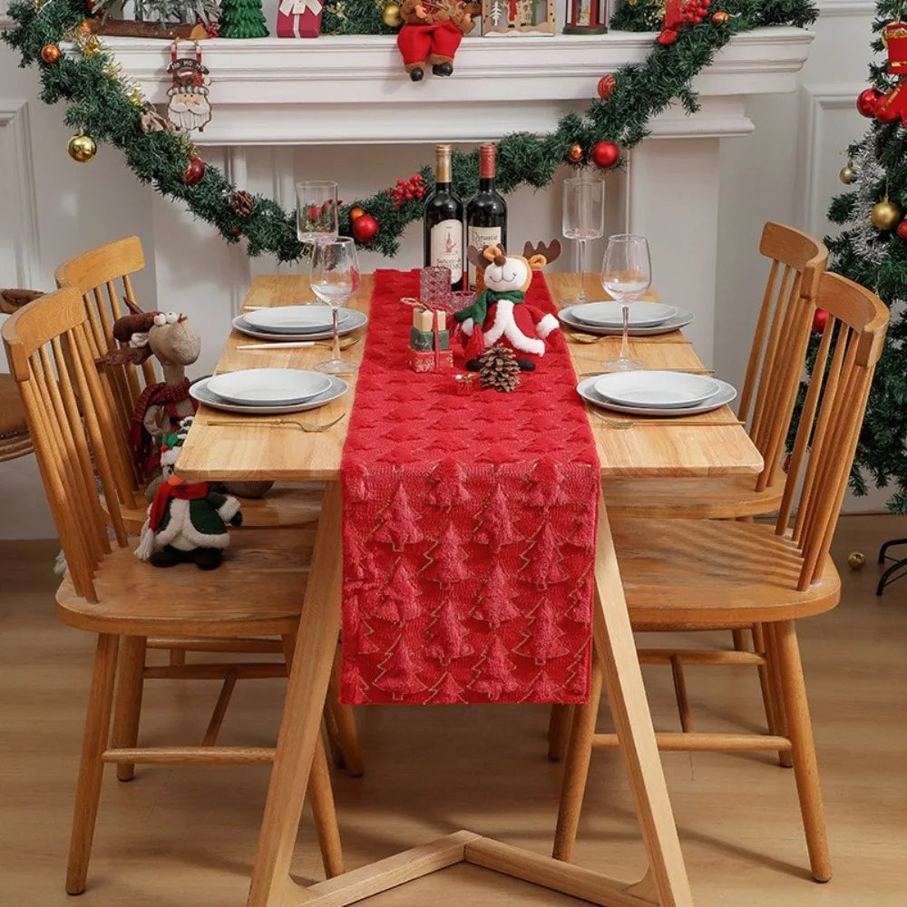 chaise table arbre noël vert rouge tissage relief festive décoration décembre événement
