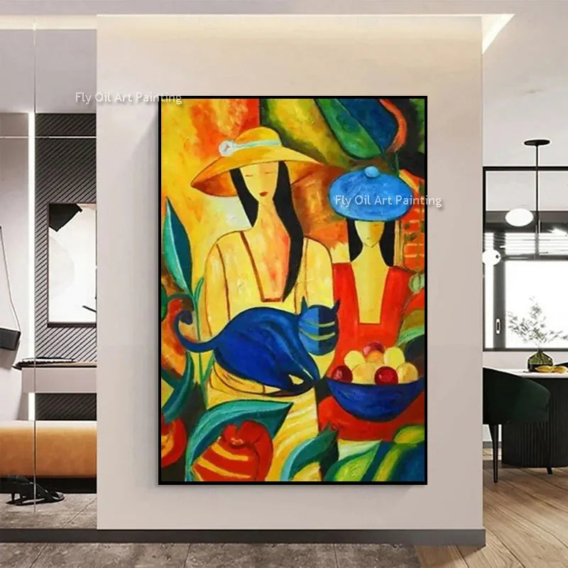 peinture l'huile abstraite contemporaine cubiste géométrique vibrante rouge bleu verte maisonDecorationMurrale