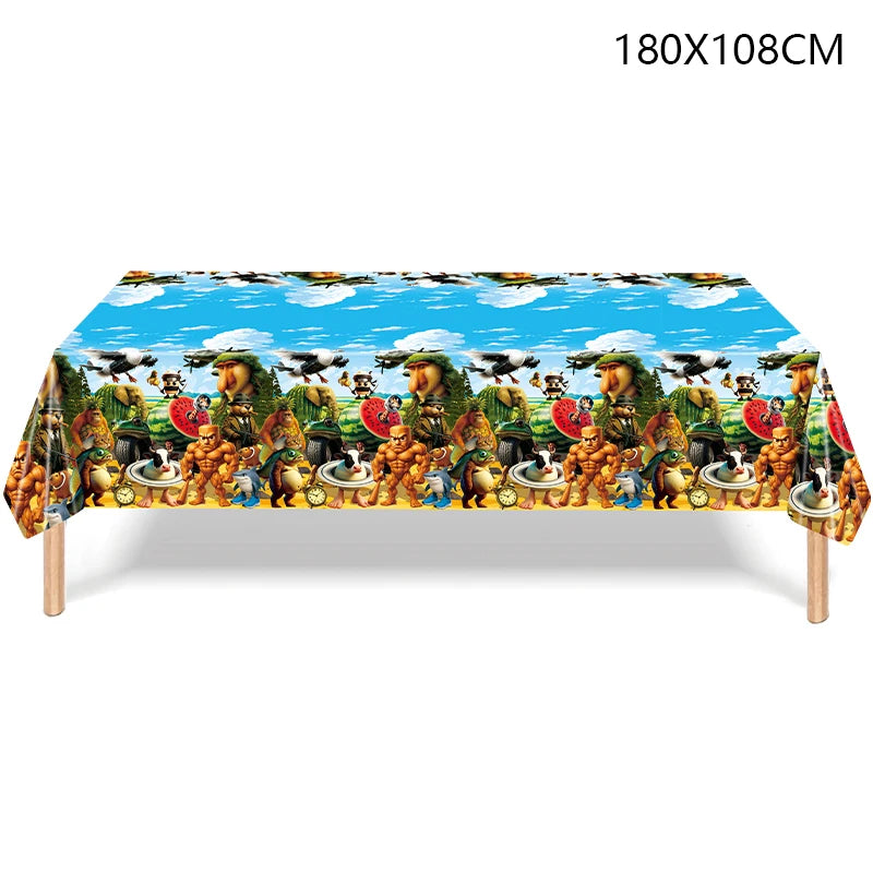 nappes jetables enfants motifs animaux fruits paysage anniversaire bleu marron vert turquoise festive