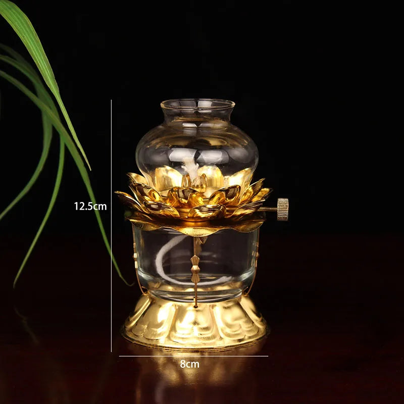 décoration religieuse bougie lotus transparente dorée artisanale élégante fleurs vis fixations autel prière