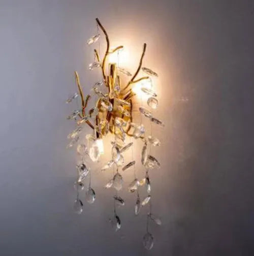 lustre moderne pendentif cristal doré feuilles stylisées led salon chambre
