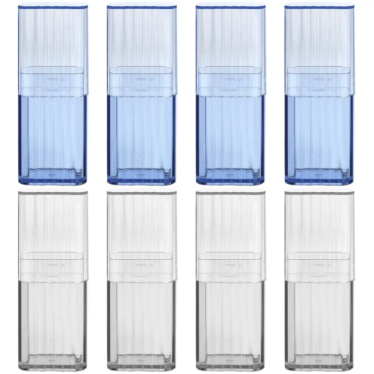boîtes rangement transparentes modernes bleu clair rayures verticales pinceaux maquillage fards paupières portables réutilisables