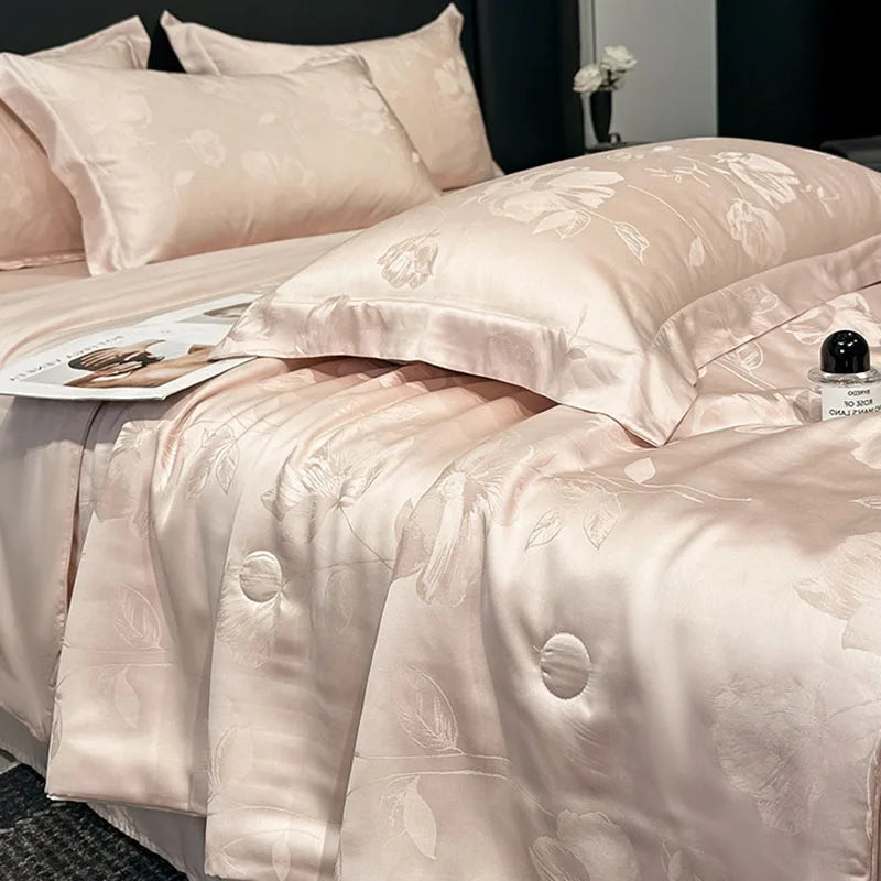 drap lit rose clair floral satiné été adultère lavable maison classique