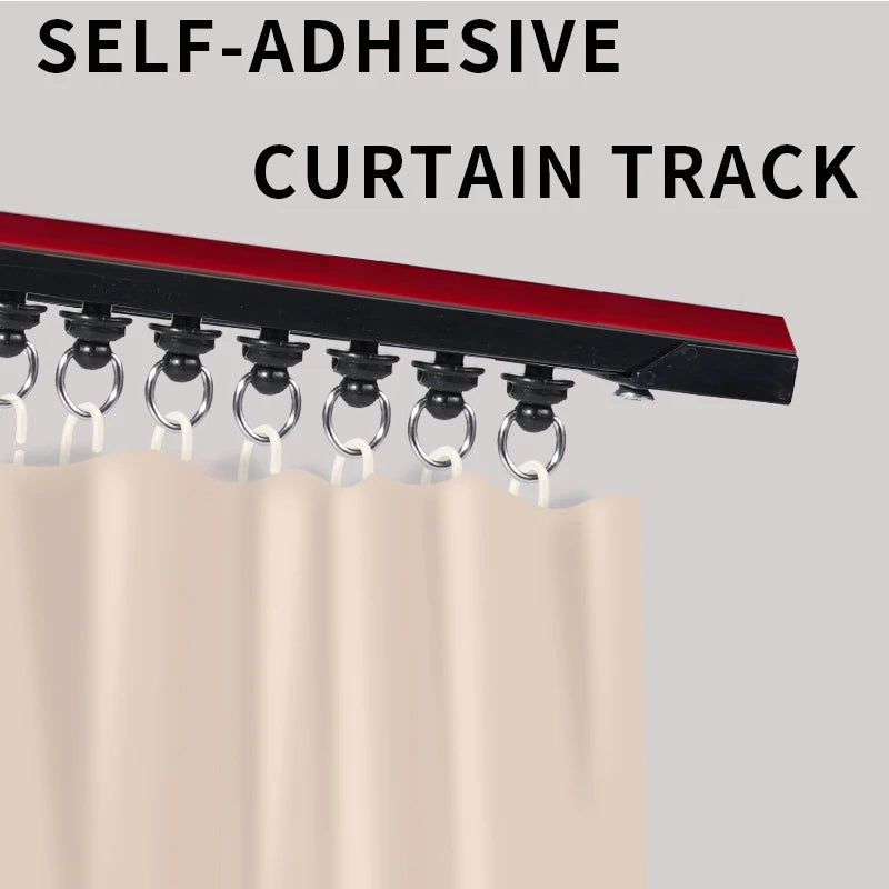 Kit de rail de rideau auto-adhésif noir sans perçage sur mur lisse
