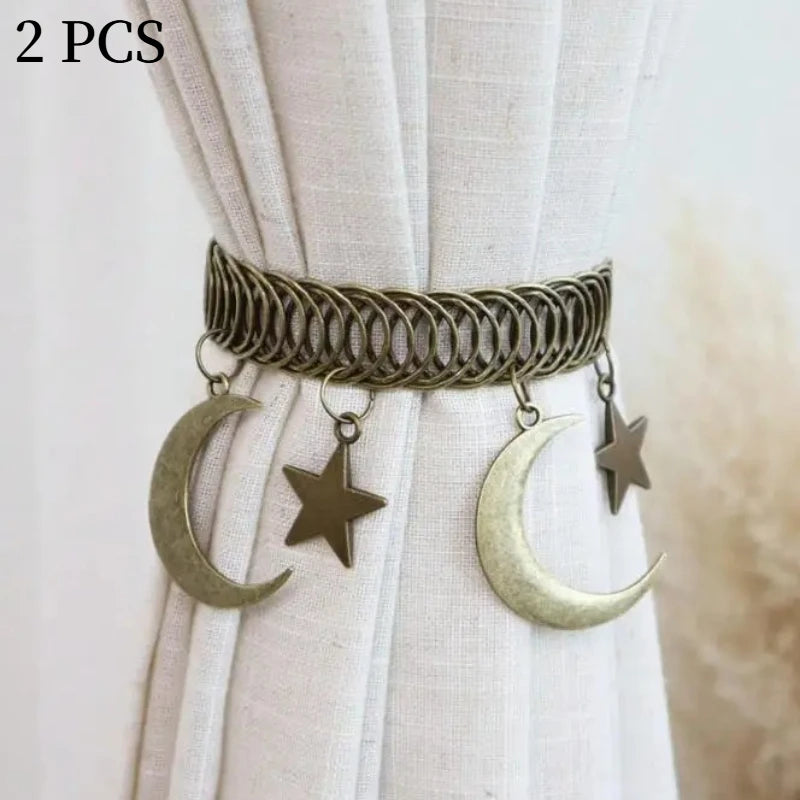 anneaux rideau boho chic bronze lune étoiles polyester entrelacés chambre décoration