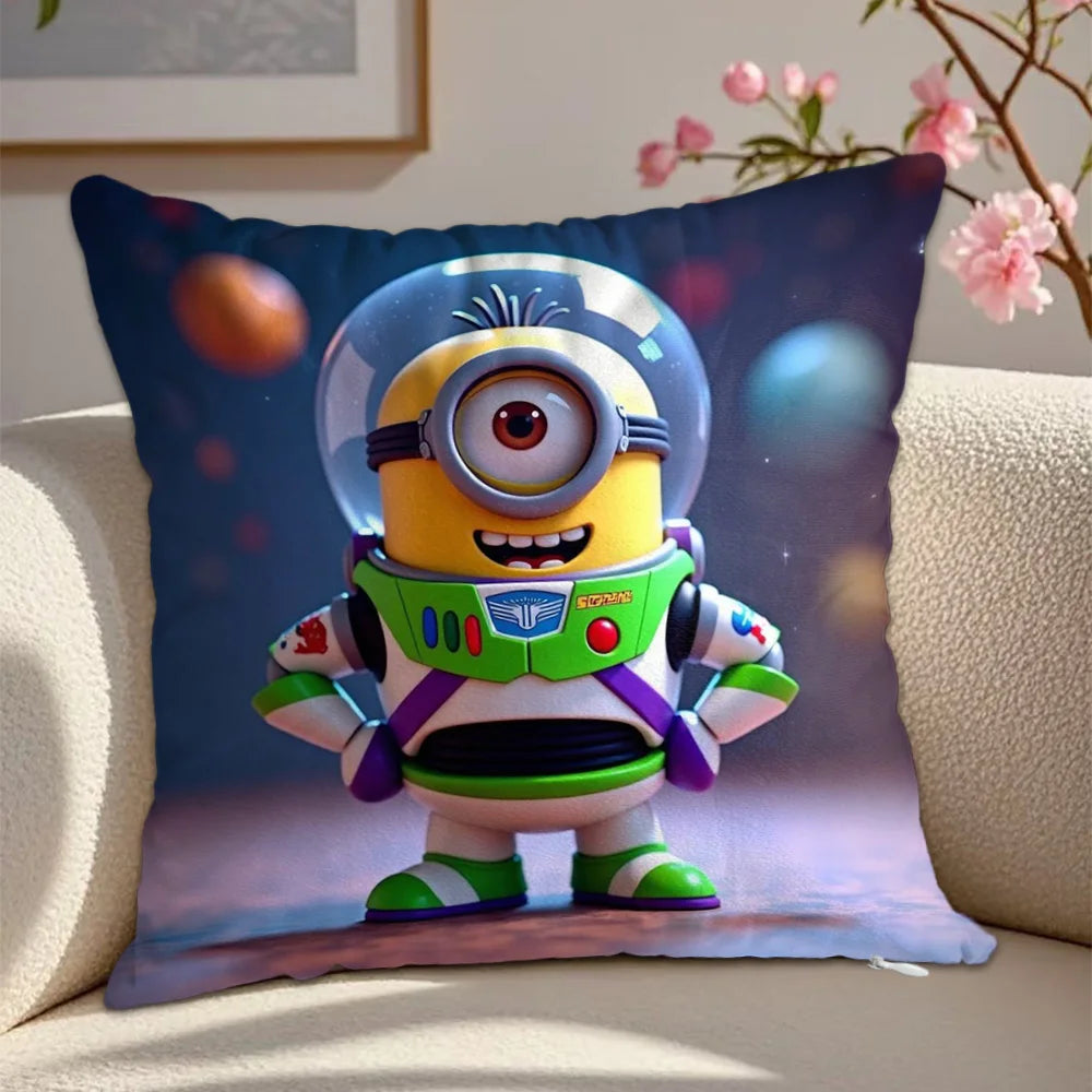 housse coussin motif minions multicolore polyeste decoratif lit chaise voiture cartoon festive
