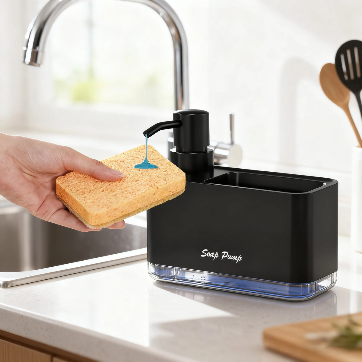 distributeur savon liquide porte éponge moderne noir adhésif cuisine pompes éponges minimaliste