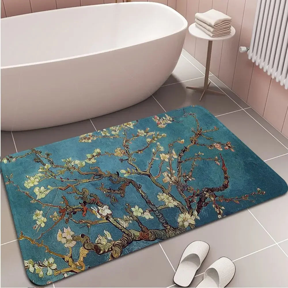 tapis sol moderne motif fleurs turquoise bleu ciel artistique maison intérieur décoratif