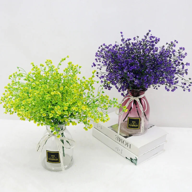 bouquet artificiel violet rose vert cloches modernes décoration intérieure maison événements anniversaires fêtes