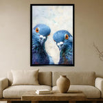 affiche oiseaux rétro peinture toile oiseaux bleu blanc vert contemporain cadre bois