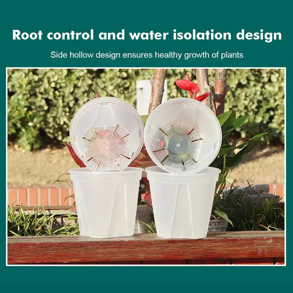 bassin contrôle racinaire transparent moderne pot jardin fleuri ornemental plastique blanc perforations couvercle