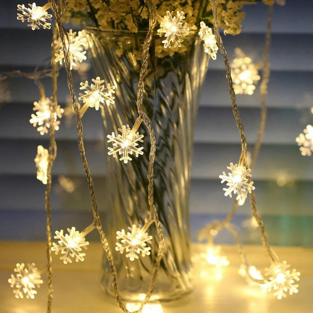 guirlande lumineuse flocons roses led batterie noël blanc rose verte festive moderne