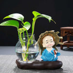 vase verre transparent plante figurine monks artisanal décoration table maison étude balcon living room