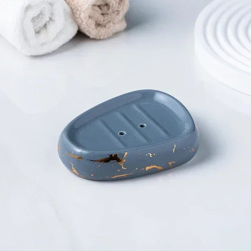 ensemble salle bain moderne marbre doré blanc distributeur savon porte brosse dents tasses plateaux