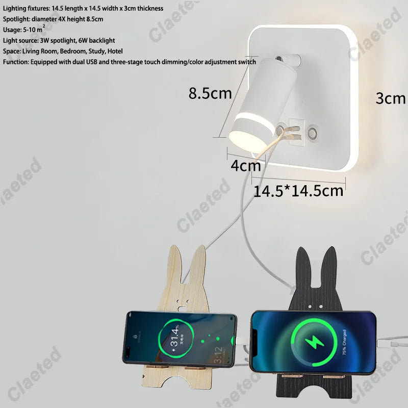 lampe murale moderne noire blanche dorée prise usb charge smartphone interrupteur éclairage chambre cuisine