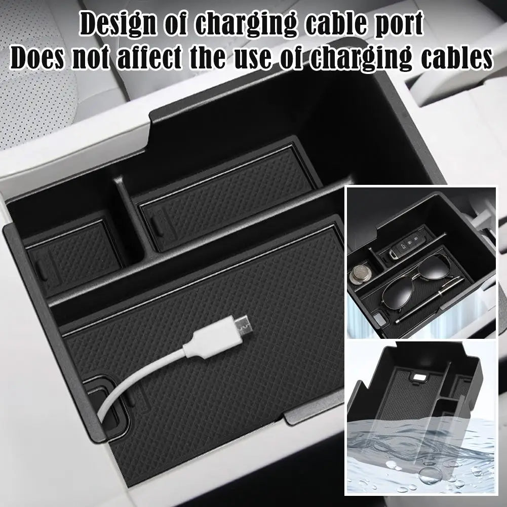 organisateur rangement blanc noir texturé accoudoir voiture chargeur usb écouteurs portefeuille stylos clé voiture