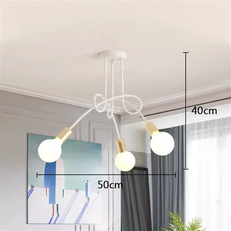 lustre moderne noir blanc doré branches métal ampoules led crochets chambre salon