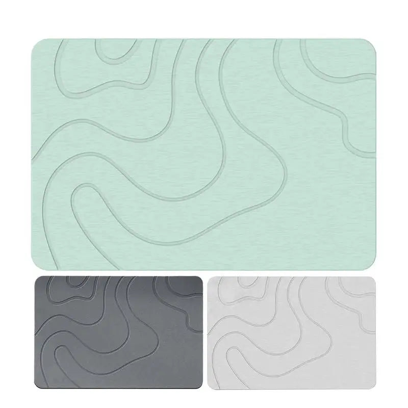 tapis bain absorbant rapide diatomite pierre ondulé moderne gris foncé vert blanc