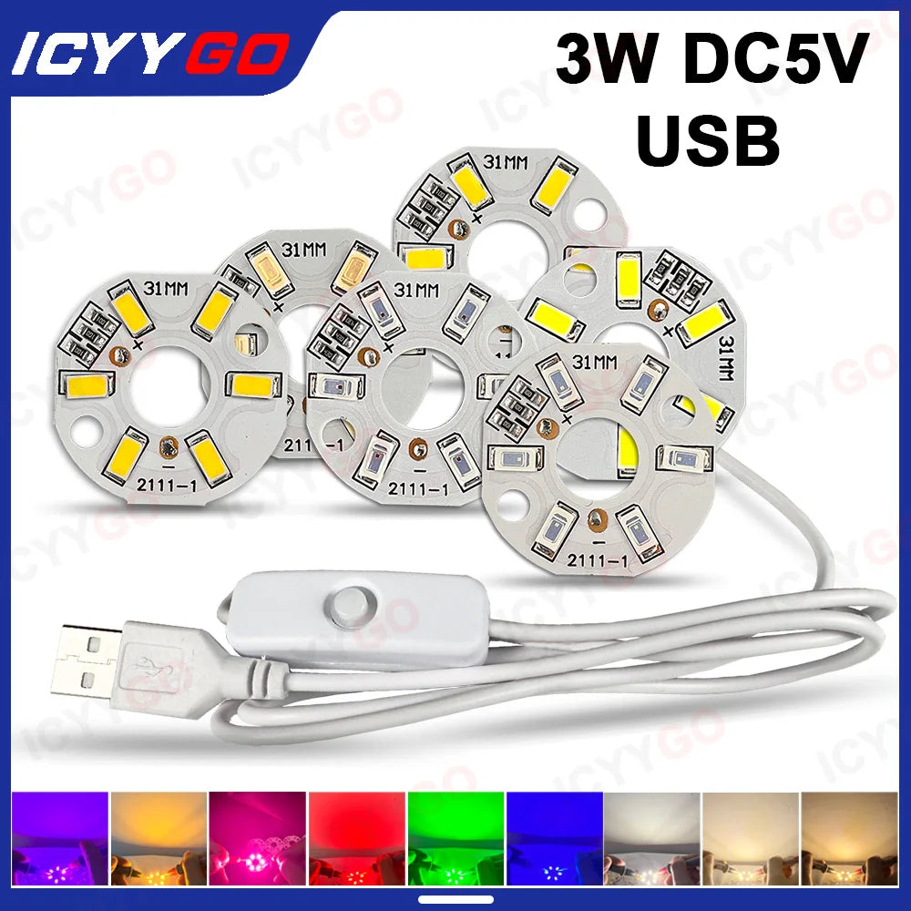 source lumière led 3w 5v usb blanc rouge circulaire adhésif câble interrupteur