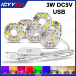 source lumière led 3w 5v usb blanc rouge circulaire adhésif câble interrupteur