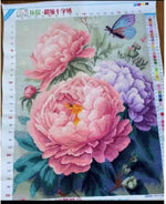 broderie fleur bleu blanc vert orange rose violette art floral décoration murale maison