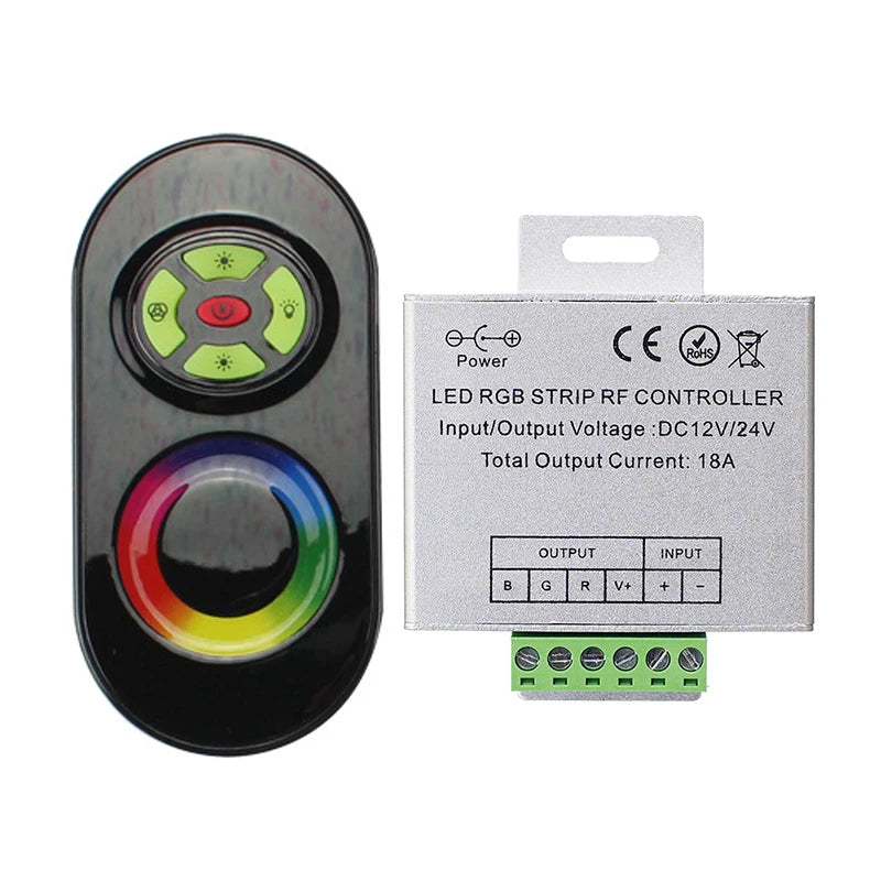 contrôleur led rgb 18a rf tactile télécommande sans fil 12v 24v blanc noir argent