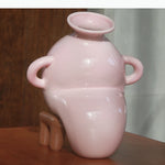 vase décoratif moderne rose marron nuance sculptural asymétrique fixations pied