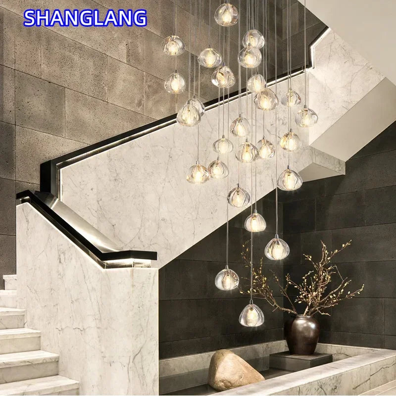 suspension lumineuse moderne transparente cristal ampoules led 200cm haute luminosité