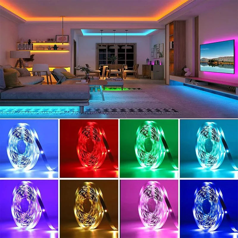 ruban led multicolore 10m 20m 30m controle application bluetooth moderne adhésif led individuelles