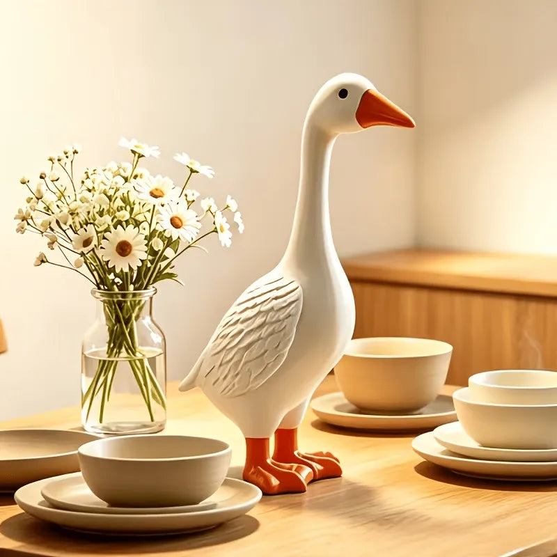 statue canard résine décorative extérieur intérieur blanc orange jardin moderne