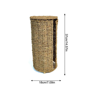 support papier toilette tressé rustique fibre naturelle couleur beige sans perçage porte gobelet salle