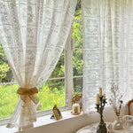 rideau floral transparent brodé polyester classique maison vintage blanc beige