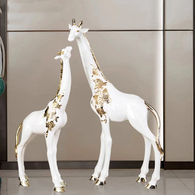Statue girafe résine gris clair décoration sol salon
