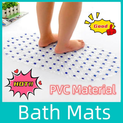 Tapis de bain antidérapant PVC rectangulaire vert posé dans une douche moderne