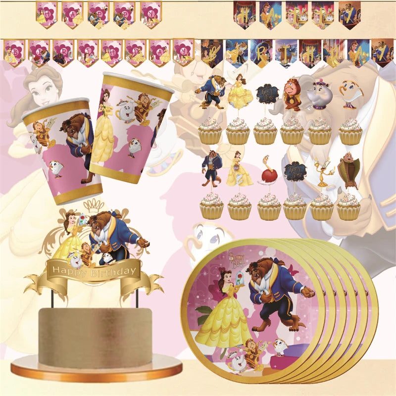 accessoires fête anniversaire enfant dessin animé belle bête princesse décor gâteau cupcake toppers