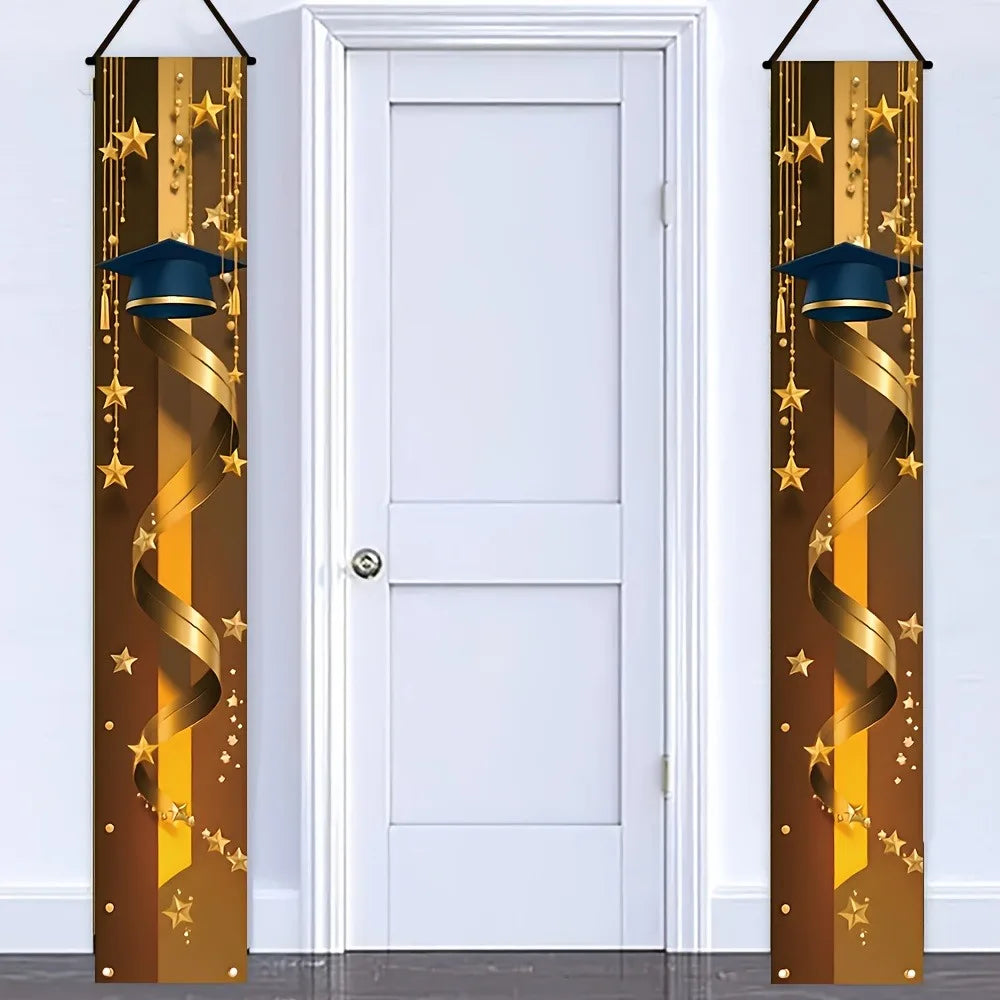 rideau porte fête diplômes étoiles or rubans caps académique clips