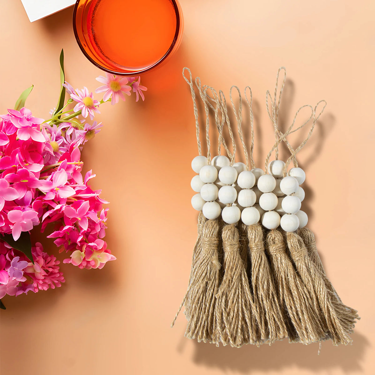 bois décoratives pompons coton boho blanc beige rustic decoration bricolage festive decoration