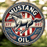 plaque métallique ronde cheval mustang drapeau américain vintage bleu blanc rouge