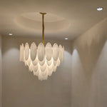 Suspension lumineuse moderne cristal blanc doré ovale translucent salon chambre