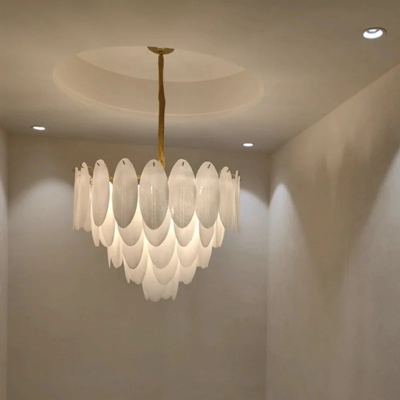 Suspension lumineuse moderne cristal blanc doré ovale translucent salon chambre