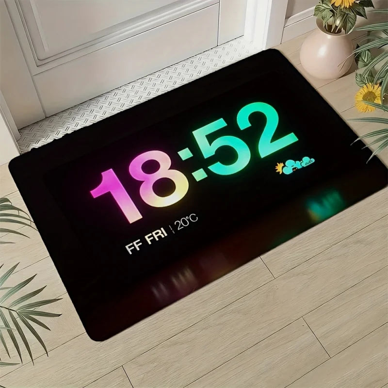 tapis moderne noir rose vert bienvenue horloge numérique antidérapant extérieur porte bain