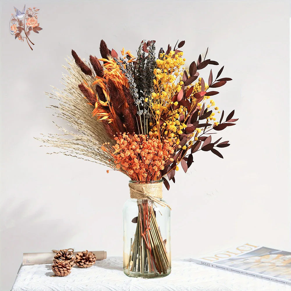 bouquet fleurs séchées orange marron naturel décoration maison anniversaire mariage rustic vintage