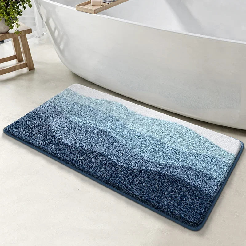 tapis bain microfibre ondulé bleu marine bleu clair blanc moderne doux absorbant rapide salle