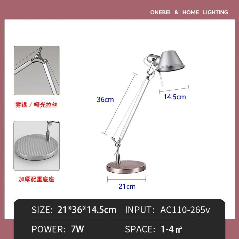 lampe moderne led réglable argenté base rotative interrupteur câbleflux lumineux variable décoration intérieure