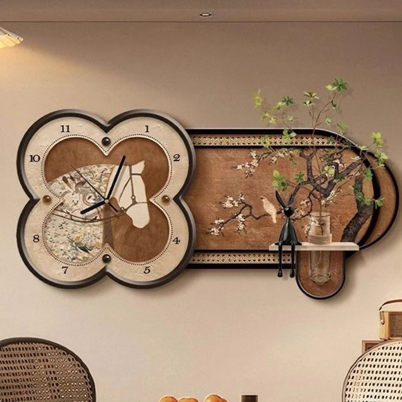 horloge murale fleurs oiseaux vintage romantique vase inclusion adhésif salon decoration