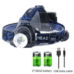 lampe frontale led rechargeable zoomable étanche hiking camping noir bleu rayures adjustable