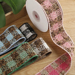 ruban carreaux polyestère noir blanc marron vert rose bleu clair tissé rustique double face